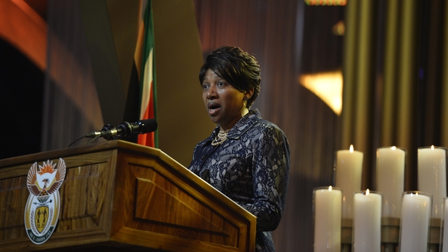 Nelson Mandela's granddaughter Nandi Mandela speaks during the funeral ceremony