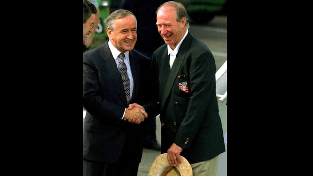 Mr Reynolds shakes hands with Ireland manager Jack Charlton during the USA '94 Fifa World Cup (Pic: Photocall)