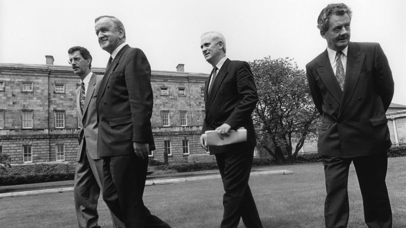 Dick Spring, Albert Reynolds, John Bruton and Des O'Malley as they support the Maastricht Treaty in 1992 (Pic: Eamonn Farrell/Photocall)
