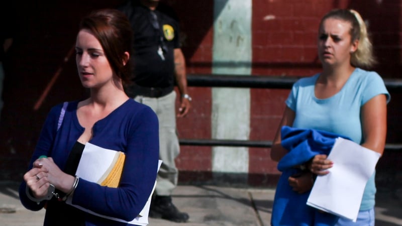 Michaella McCollum and Melissa Reid leave the court in the Sarita Colonia prison