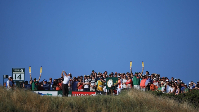 Phil Mickelson tees off from the 14th hole during his second round at the Open at Muirfield
