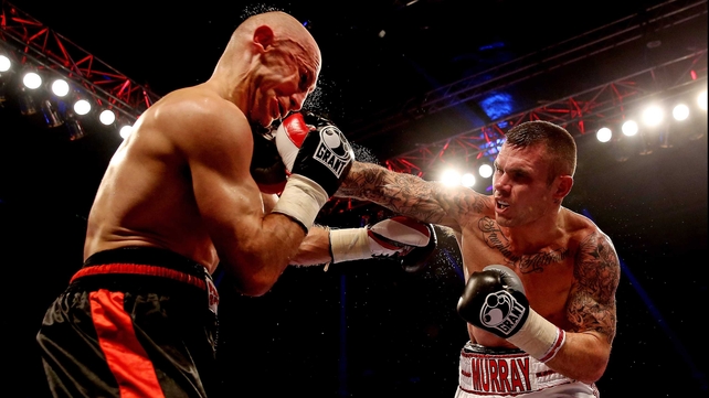 Martin Murray lands a right jab on the chin of Sergey Khomitsky during their Middleweight bout in London