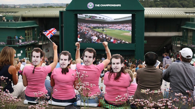 Andy Murray fans cheer on the Scot as he became the first British player to win the men's Wimbledon title in 76 years