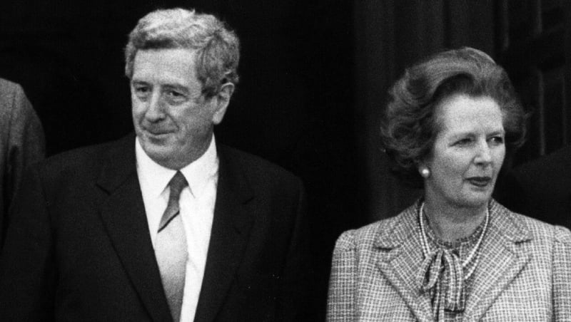 Garret FitzGerald and Margaret Thatcher attend a meeting in London