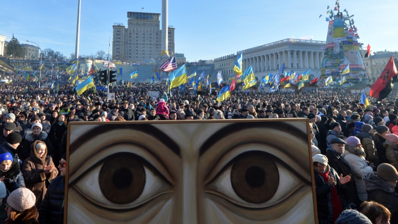 Anti-government protesters have been camping in Independence Square one month after demonstrations against Ukrainian President Viktor Yanukovich first began