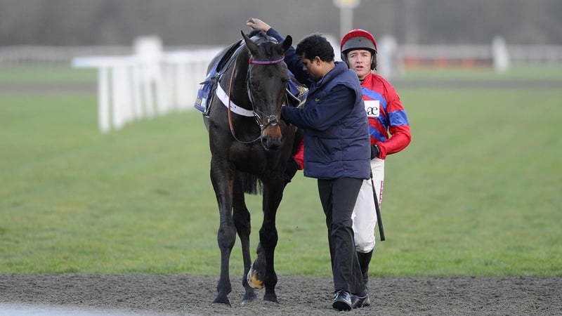 Barry Geraghty with Sprinter Sacre after pulling up in The williamhill.com Desert Orchid Steeple Chase