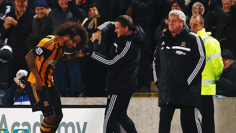 Tom Huddleston gets a lock of hair cut after scoring for the first time in over two years