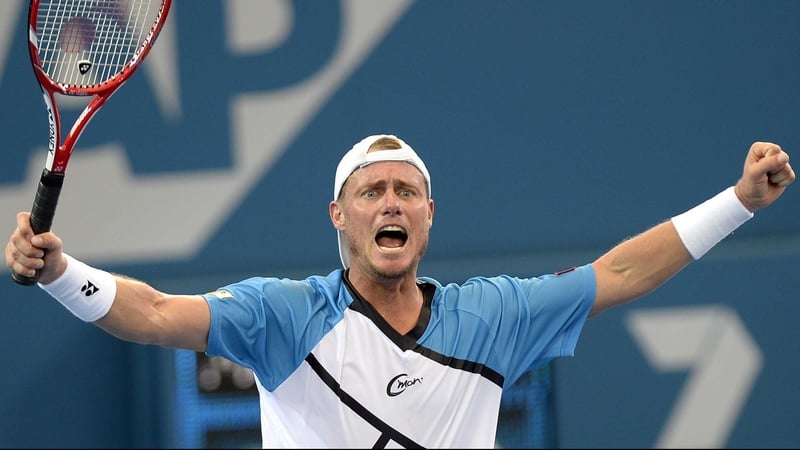 Lleyton Hewitt celebrates victory over Kei Nishikori