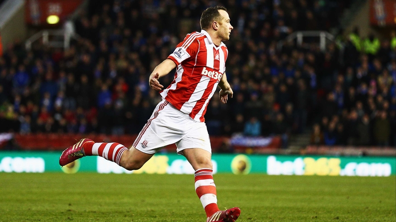 Stoke's Charlie Adam celebrates after scoring his side's second goal