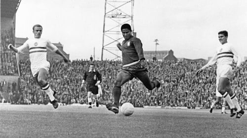Eusebio in action against Hungary during the World Cup finals of 1966