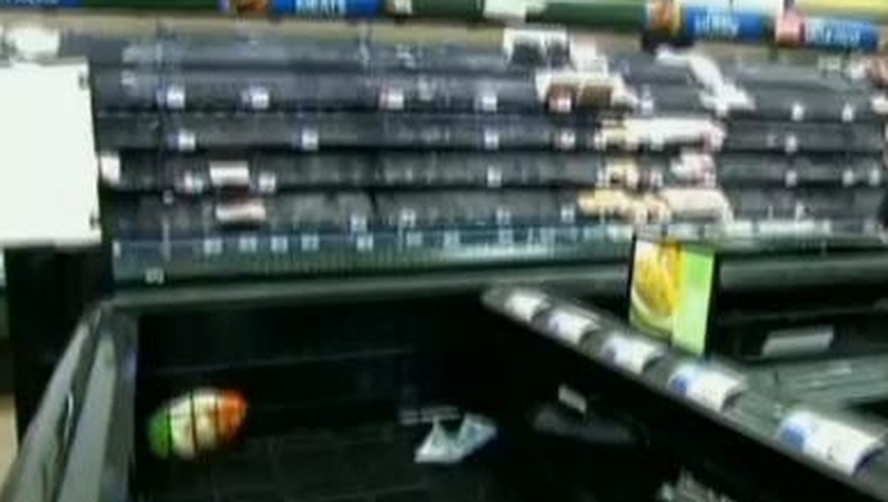 Stocks in supermarkets ran low as shoppers got ready for the poor weather