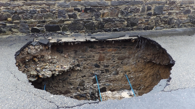 A sinkhole appears on Strand Road, Tramore in Co Waterford (Pic: Tina Schley)
