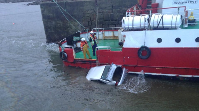 Cars ended up in the water at Cleggan Pier in Connemara, Co Galway (Pic: Shane Bisgood)