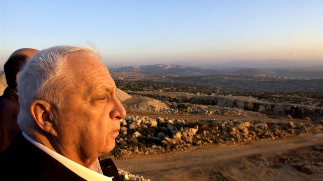 Mr Sharon looks towards Israeli construction works in the West Bank in 2003