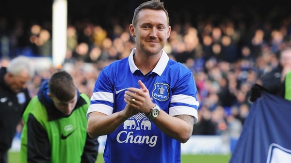Aiden McGeady pictured on his introduction to the Goodison Park crowd
