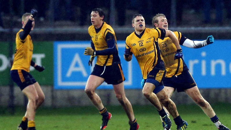 DCU players celebrate their late winning point