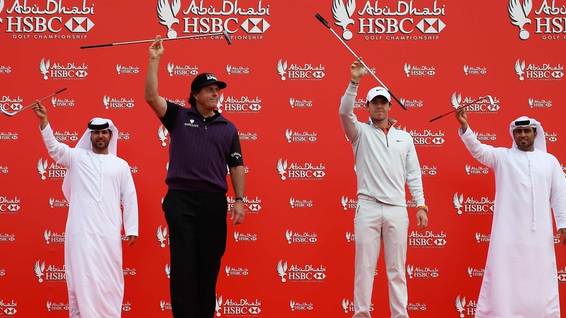 Phil Mickelson and Rory McIlroy ahead of the Abu Dhabi HSBC Golf Championship