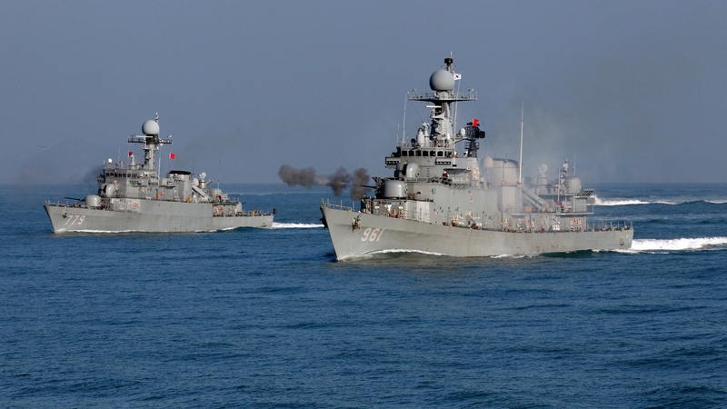 South Korean ships taking part in a naval exercise in the Yellow Sea in December