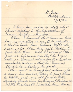 First page of letter of 10 February 1936 from Eamonn Bulfin to the Secretary, Office of the Referee Military Service Pensions Act, 1934 regarding his appointment as Dáil Éireann representative in Argentina between May 1919 and June 1922