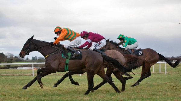 Texas Jack, Last Instalment and Baily Green (left to right) fought out an exciting finish of the Kinloch Brae Chase