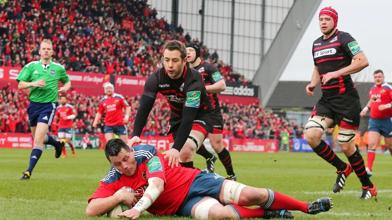 James Coughlan scores a first-half try for Munster