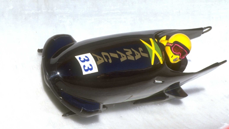 Jamaica bobsleigh in action at the 1988 Olympics in Calgary