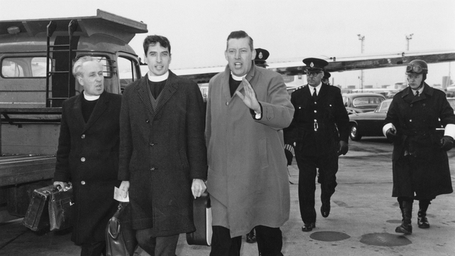 Mr Paisley and two other Ulster Protestant clergymen at London Airport after shouting disapproval at Dr Ramsey, Archbishop of Centerbury, who was bound for Rome in 1966