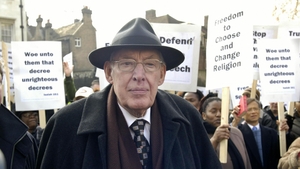Mr Paisley joins anti-government evangelical Christians to demonstrate against unintended consequences of the Religious Tolerance bill outside the British Houses of Parliament in London January 2006
