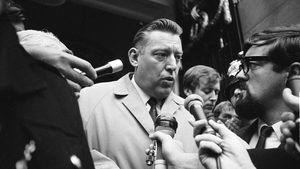 Mr Paisley at Australia House in 1970 where he has been in discussion with Australian officials who banned his visit to Australia because it coincided with a visit from the Pope