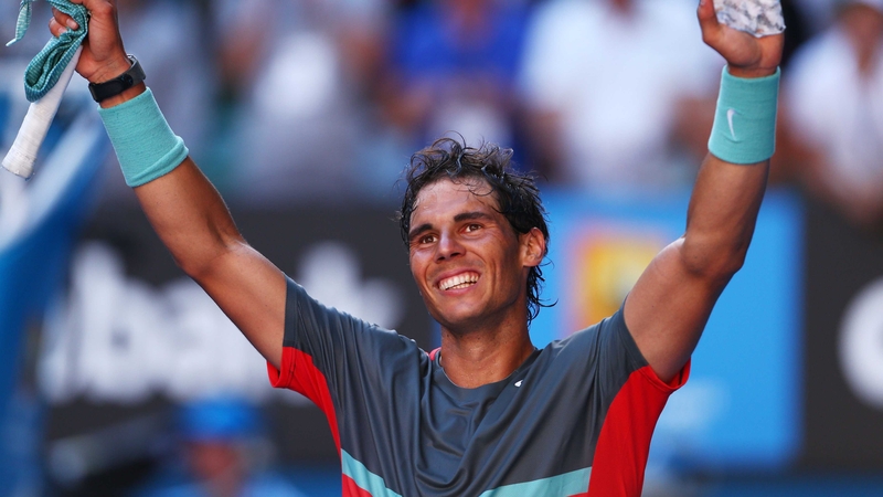 Rafa Nadal shows his delight after overcoming Grigor Dimitrov