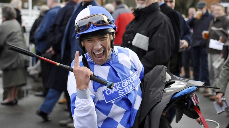 Frankie Dettori celebrates after his winning return at Lingfield