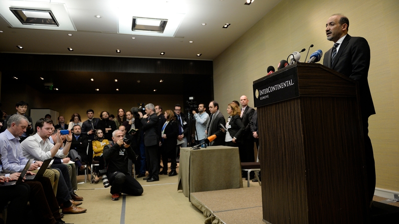 Syrian National Coalition (SNC) leader Ahmad Jarba gives a press conference on the 'Geneva II' peace talks