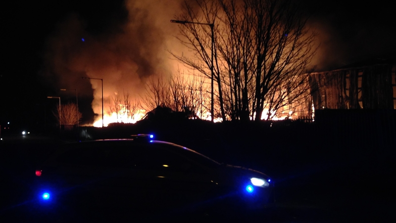 A building which housed waste-processing systems has been completely destroyed