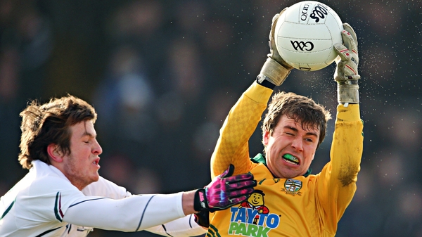 Kildare's Paddy Brophy and goalkeeper Conor McHugh of Meath in today's O'Byrne Cup final