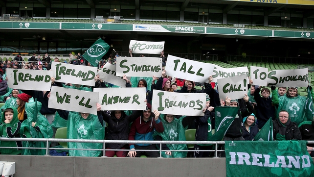 Ireland rugby fans at their team's open training session at the Aviva Stadium