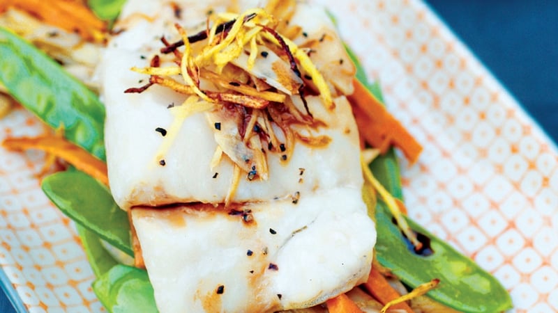 Soy Steamed Cod and Crisp Gingered Vegetables