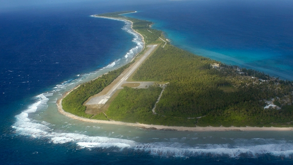 This undated aerial photo shows Rongelap Island, one of more than 60 in a necklace of coral islands