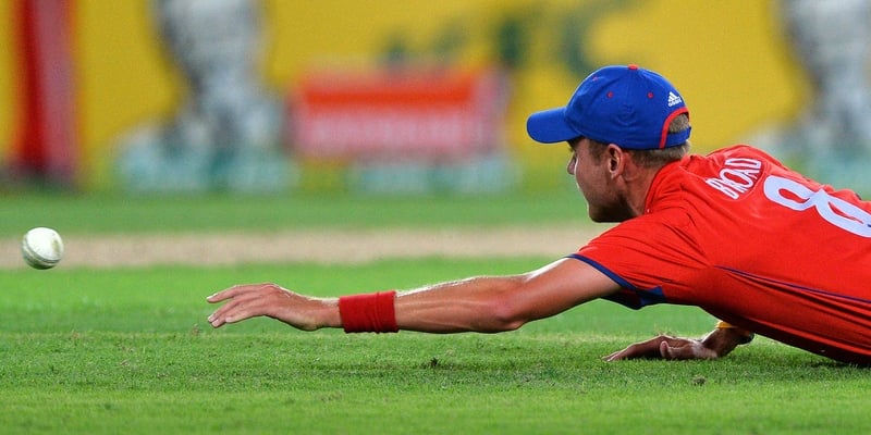 Stuart Broad dives to catch the ball during the third Twenty20 international