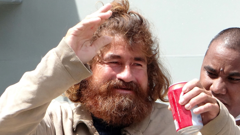 Jose Salvador Alvarenga steps off the 'Lomor' Sea Patrol vessel in Majuro