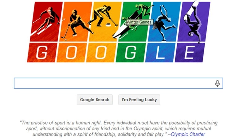 Google used the colours of the rainbow flag on its Winter Games doodle