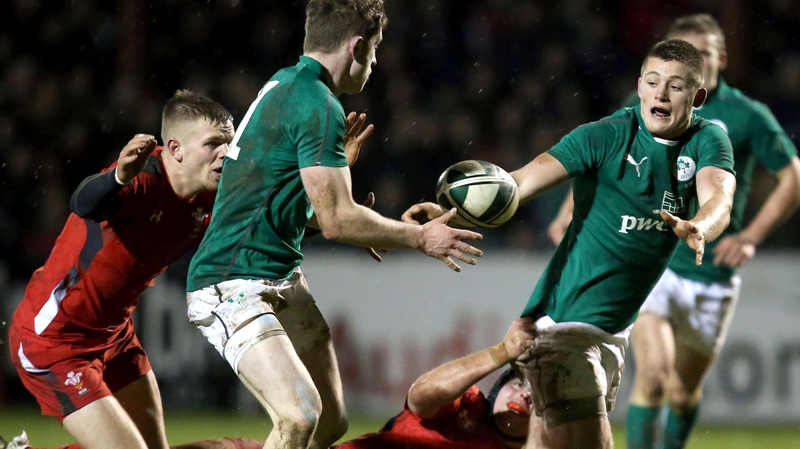 Wales' Ethan Davies and Nicky Smith with Ian Fitzpatrick and Ross Byrne of Ireland