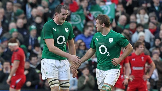 'Nicely done': Devon Toner congratulates Chris Henry after the Ulsterman's first international try