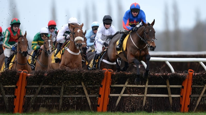 Splash of Ginge with jockey Ryan Hatch leading the field at Newbury