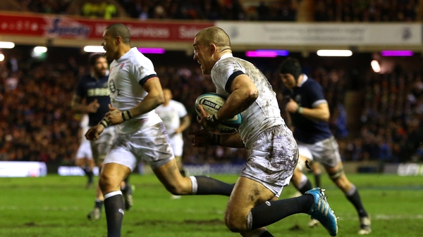 Mike Brown runs in to score for England