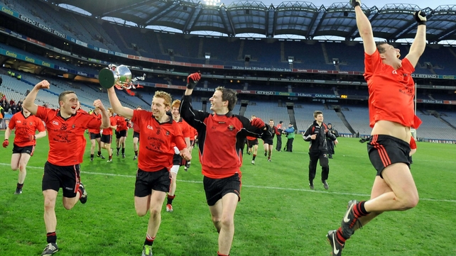 Truagh Gaels players celebrate their All-Ireland Intermediate club football success