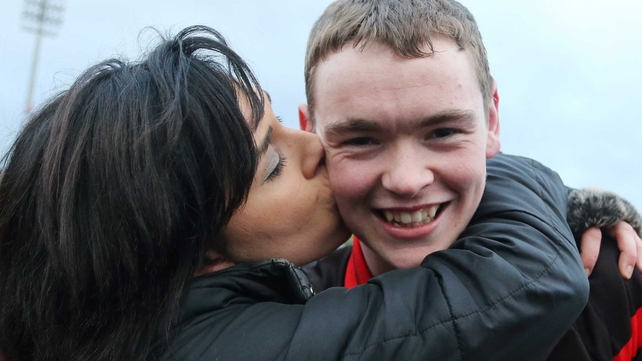 Mount Leinster's Diarmuid Byrne is congratulated by his sister Roisin