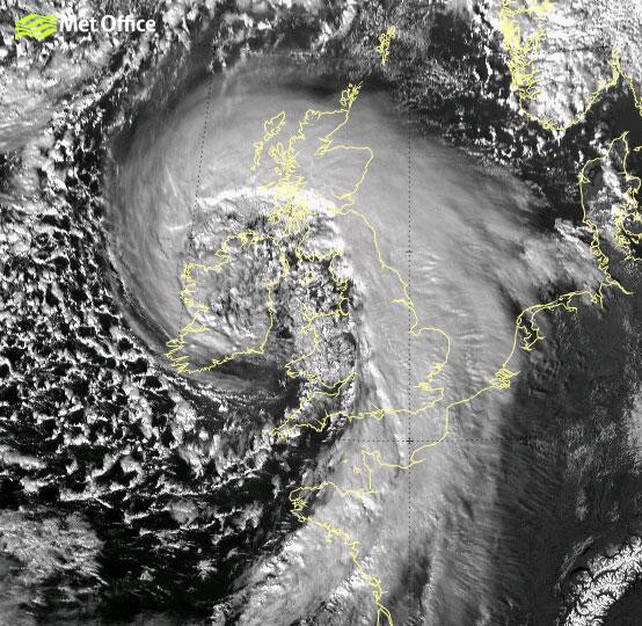 Met Office satellite image of the Irish/UK storm taken at 2pm today