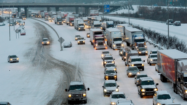 Northbound on Interstate 85 in Durham, North Carolina is at a standstill as an ice storm sweeps across the state