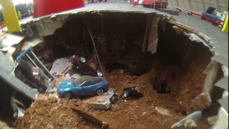The sinkhole, measuring 12 metres wide and up to nine metres deep, opened up early yesterday morning