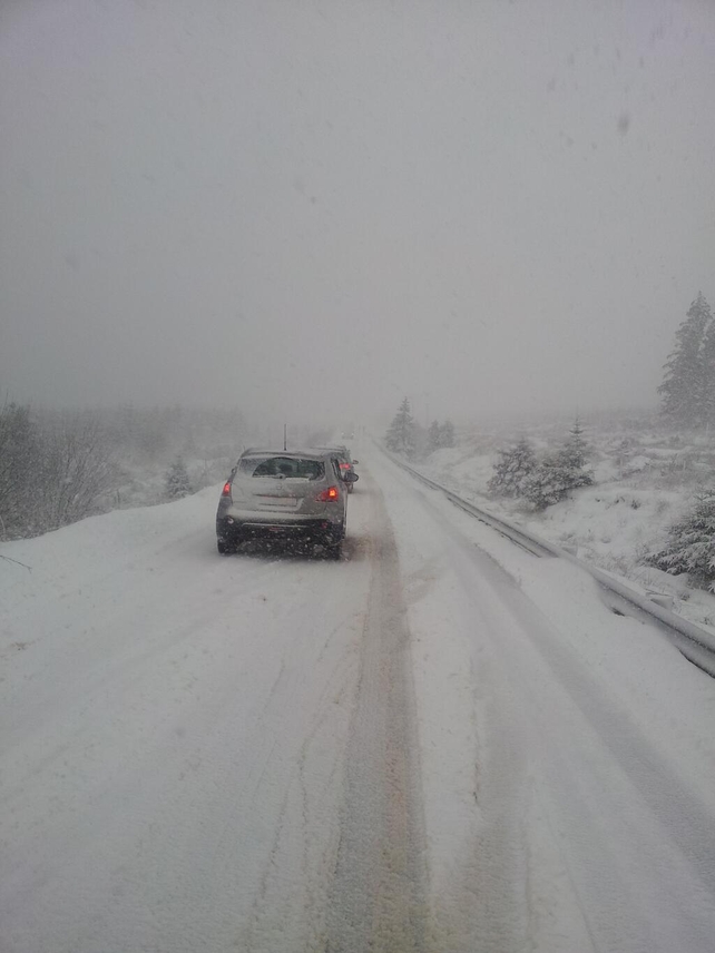 50 drivers were stranded for up to three hours on the Meenaroy Road between Letterkenny and Glenties (Pic: Harry Walsh)